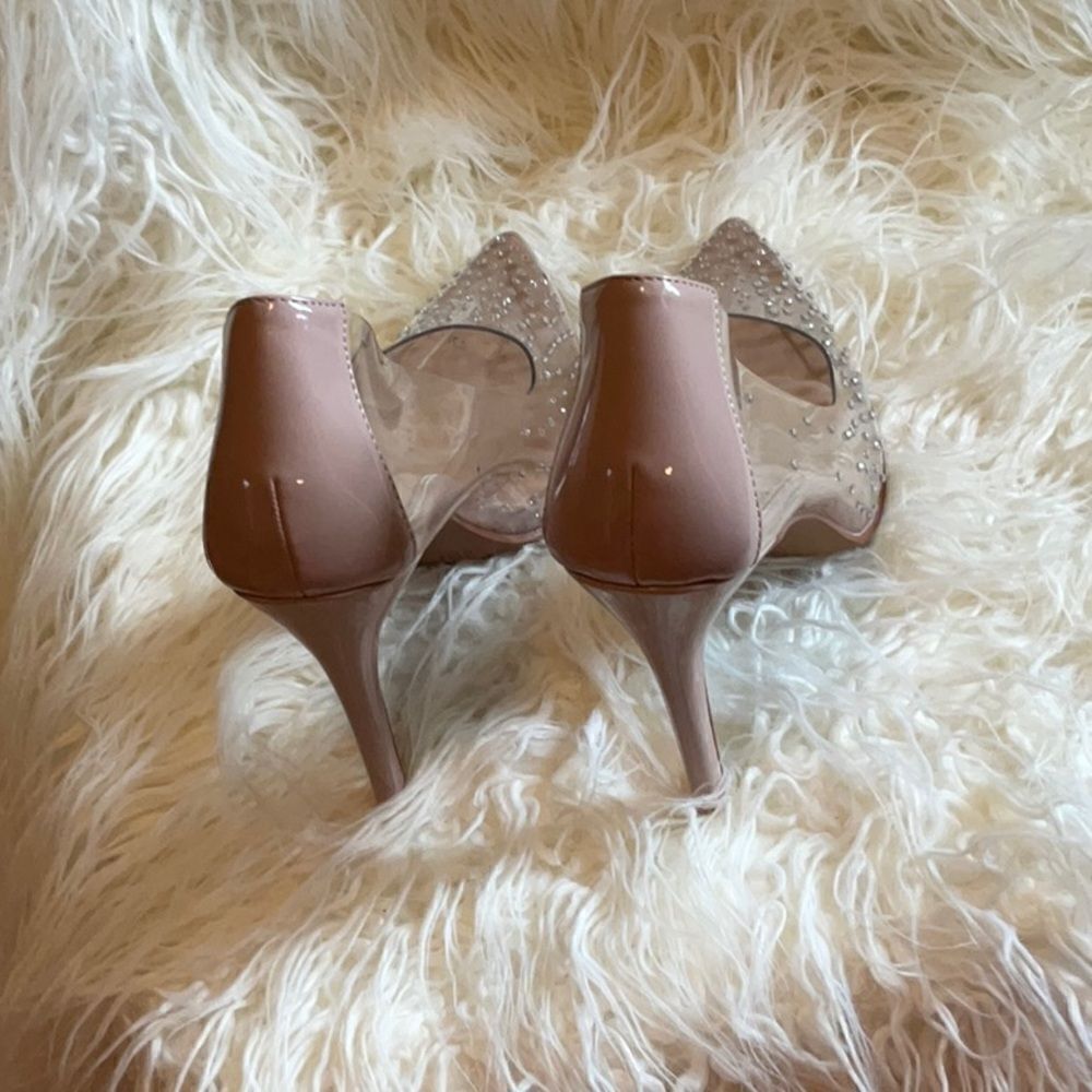 NUDE & CLEAR HEELS IN SIZE 9 1/2 BY TORTA CALIENTE WITH JEWELS ON UPPER - Picture 8 of 12